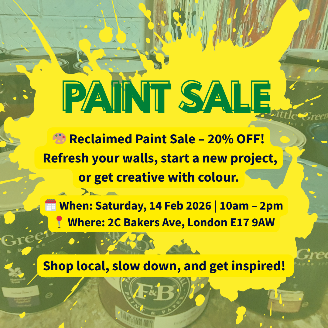 Paint sale, This Valentine’s Day, treat your home (or yourself!) to a splash of colour. FRP is hosting a one-day reclaimed paint sale with 20% off all paint — perfect for refreshing a room, starting a new creative project, or exploring sustainable, upcycled options. 📅 When: Saturday, 14 February 2026 | 10am – 2pm 📍 Where: 2C Bakers Ave, London E17 9AW